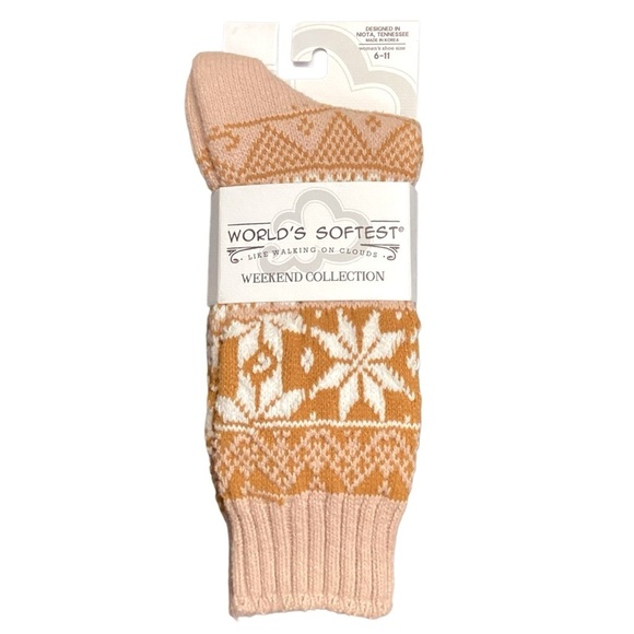 World’s Softest Tan Winter Fair Isle Crew Socks, Size 6-11 NEW - Picture 1 of 6
